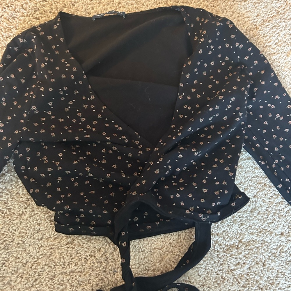 Brandy Melville Black Floral Wrap Top